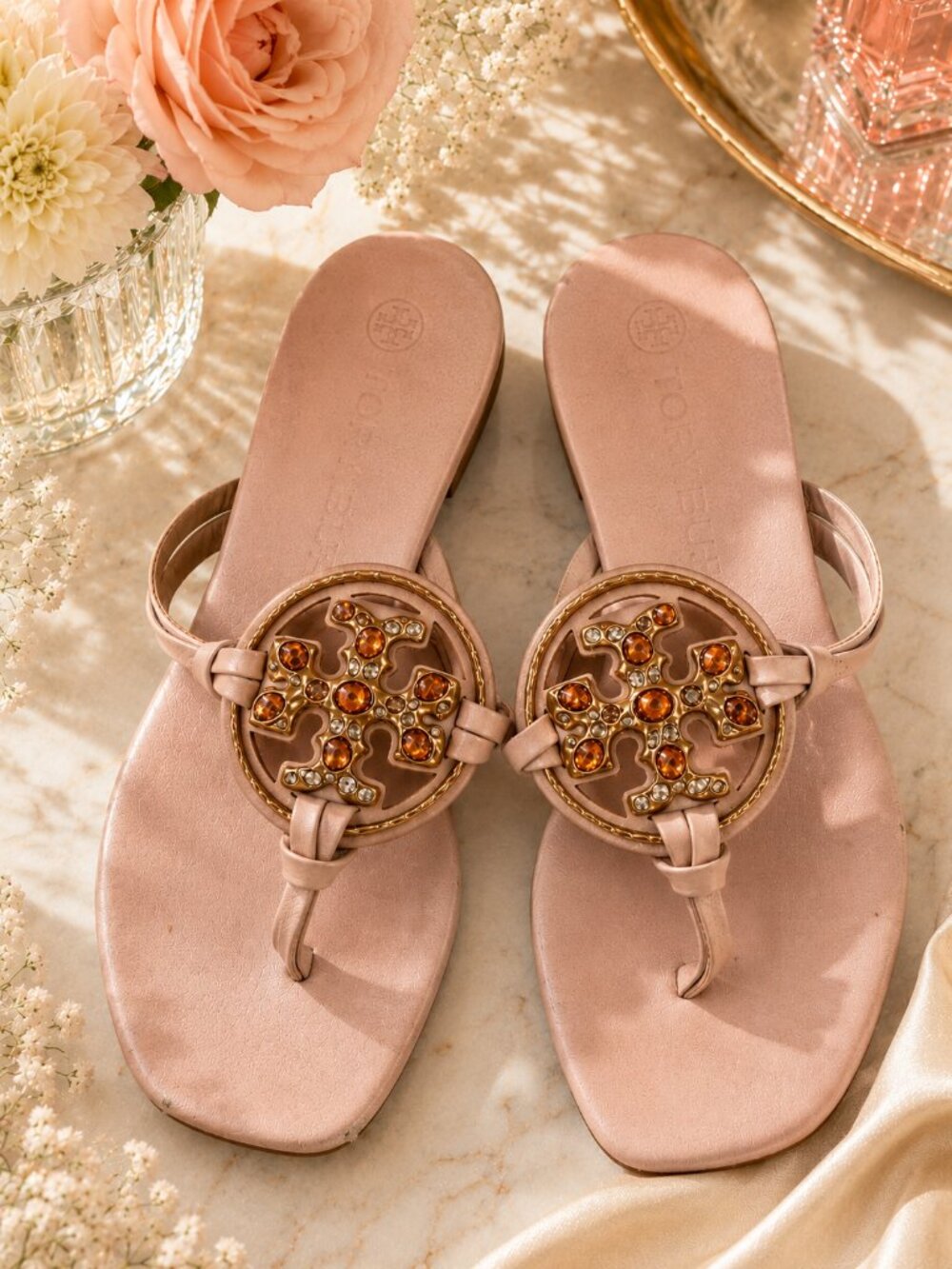 Tory Burch Jeweled Miller Sandals Blush/Multi